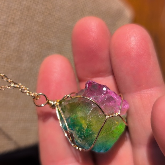 Wire-Wrapped Watermelon Tourmaline Pendant Necklace * Crystal * NEW * Stunning - Picture 4 of 9